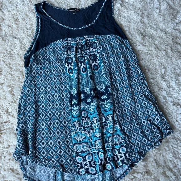 RXB Navy and Teal Mixed-Print Sleeveless spring summer flowy Tank top blouse - Picture 2 of 4